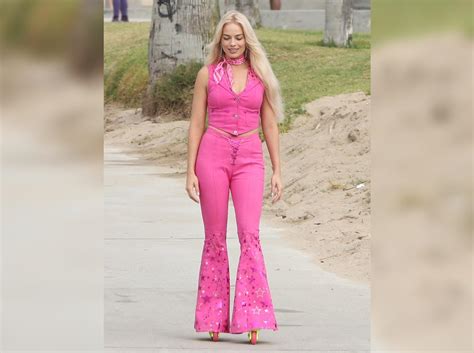 Margot Robbie Wears Hot Pink Filming Barbie Movie With Ryan Gosling