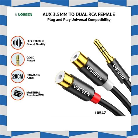 Jual Ugreen 3 5mm Male To 2 RCA Female Stereo Audio Y Cable 25cm 10547