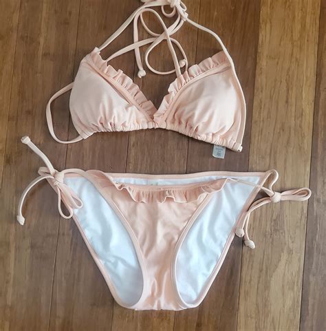 Victorias Secret Bikini Tie Sheer Mesh Ruffle Nude Be Gem