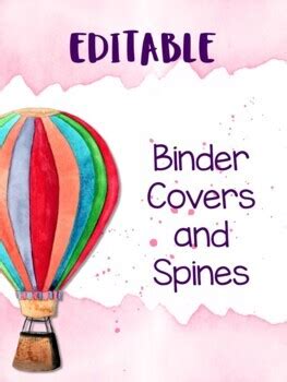 Watercolor Hot Air Balloon Binder Covers And Spines Editable