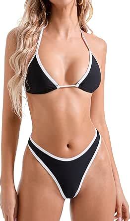 Amazon Suuksess Women Sexy Thong String Piece Bikini Set Cheeky Halter Swimsuit