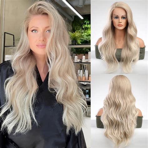 Amazon Musescoo Highlight Ash Blonde Lace Front Wigs Body Wave Lace Frontal Synthetic Wig