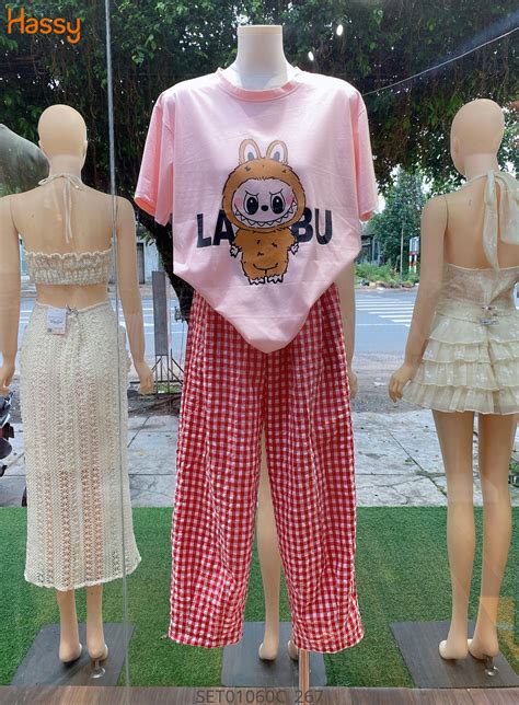 Hassy Set bộ thun labubu rộng quần caro ô vuông baggy HS Hassy vn Thời trang nữ hot trend