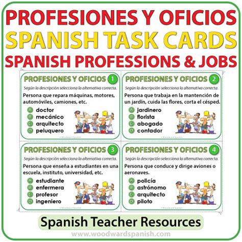 Spanish Professions Jobs Task Cards Woodward Spanish