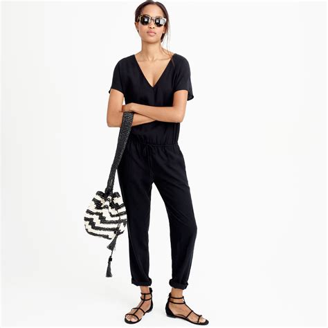 J Crew Relaxed Jumpsuit In Tencel Linen In Black Lyst