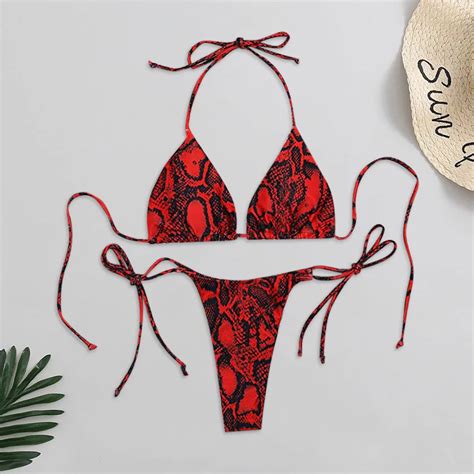 Sexy Women Leopard Bikini Set Low Waist Tie Halter Swimsuit Women S Swimming Suit Beachwear