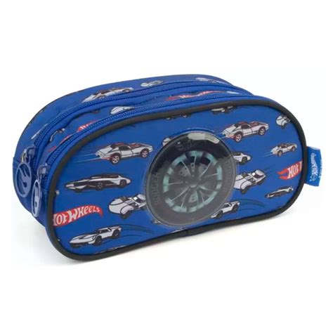 Estojo Duplo Escolar Hot Wheels Pneu Azul Infantil Luxcel Shop Macrozao