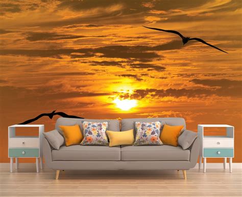 Sunset Wall Covering Sky Wallpaper Peel And Stick Wall Art Etsy