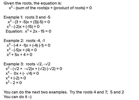 At Least Examples Of Finding The Quadratic Equations Given The Roots