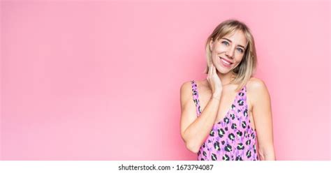 Sexy Slim Blonde Woman Posing Pink Stock Photo 1673794087 Shutterstock