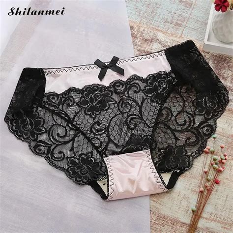 Sexy Lingerie Thongs Transparent Black Lace Cutton Floral Sheer Underwear Women Breathable