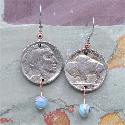 Buffalo Nickel Earrings Jasper Stones Galeforce Design Jewelry