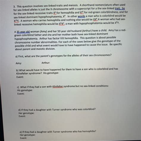 Solved 3 This Question Involves Sex Linked Traits And Chegg