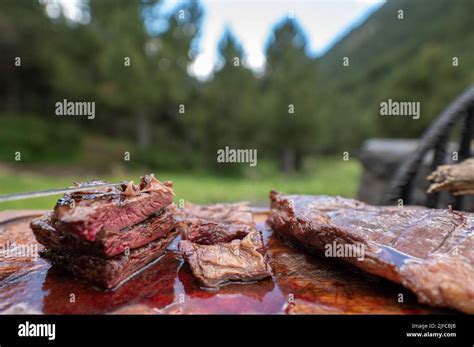 Typical Uruguayan And Argentine Asado Cooked On Fire Entrana And Vacio