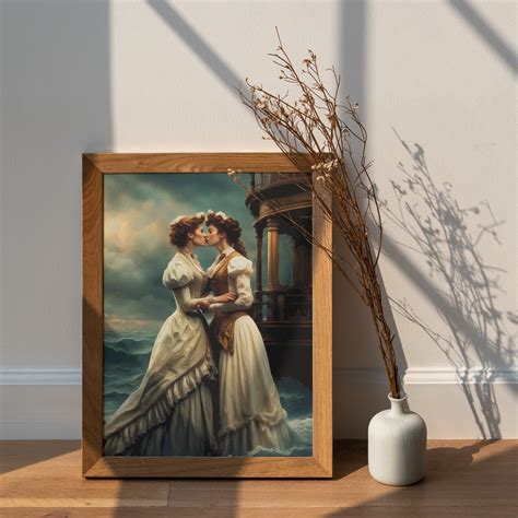 Sapphic Victorian Girls Wall Art Lesbian Retro Print Romantic Queer Couple LGBTQ Print