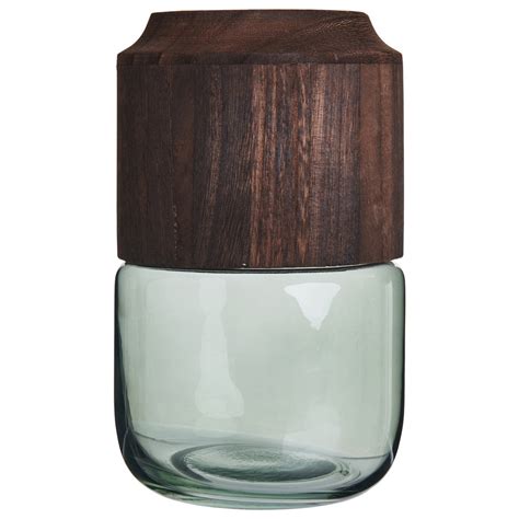 Wilko Green Glass And Wood Vase Wilko