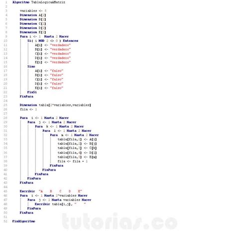 Arreglos PSeint Tabla Logica A Matriz Tutorias Co