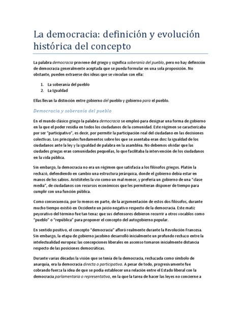 Pdf La Democracia Definici N Y Evoluci N Hist Rica Del Concepto