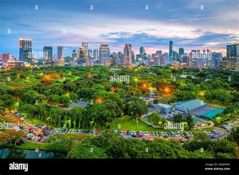 Bangkok City Skyline With Lumpini Park From Top View In Thailand At