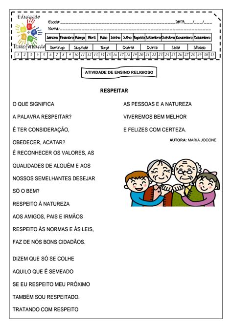 Ensino Religioso Respeito Atividade De Ensino Religioso Sobre