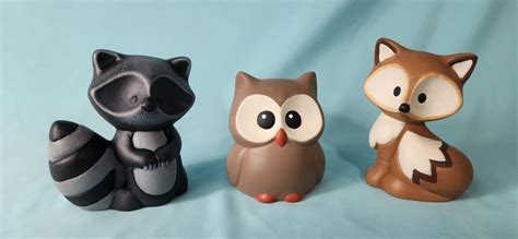Set Of Three Ceramic Woodland Animals Baby Owl Baby Fox Baby