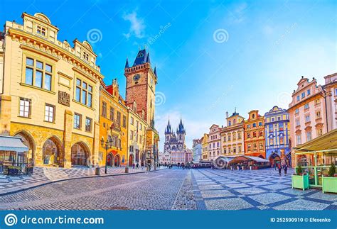 Panoramic View Of Old Town Square With Facades Of Historic Houses Prague Czech Republic