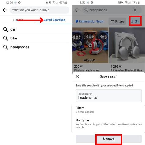 how to delete saved searches on facebook marketplace