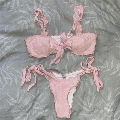 Pink Frilly Bikini Worn Once Wont Wear Again Size Depop