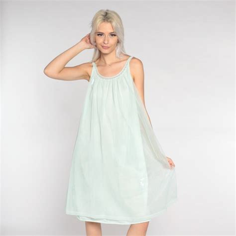 Mint Nightgown S Lingerie Mini Dress Floral Lace Ba Gem