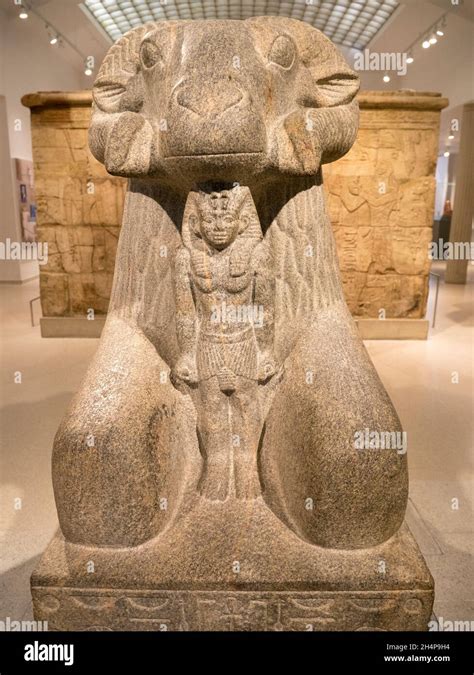 Sculpture Of The Egyptian God Amun With Ram Exhibited In The