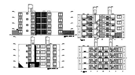 4 Storey Apartment Building Section And Elevation Design