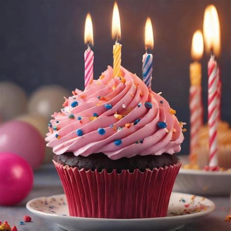 Premium Photo Delicious Cupcake With Birthday Candles