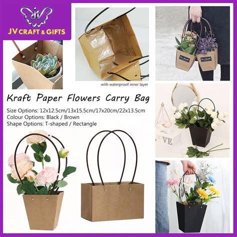 Kraft Paper Flowers Carry Bag Flower Bag Handle Inner Waterproof