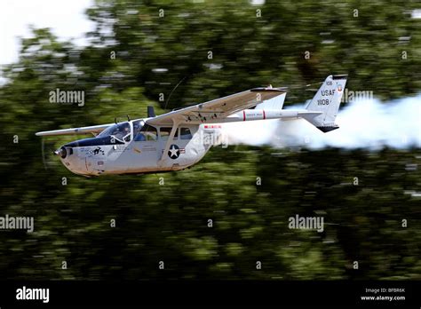 Cessna O Skymaster In Flight At The Nevada County Airport In Grass