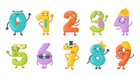 Zahlen Mit Gesichtern Cartoon Lustige Zahlenzeichen Für Mathematik Und