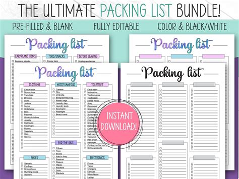 The Ultimate Packing List Bundle With Free Printables And Instructions