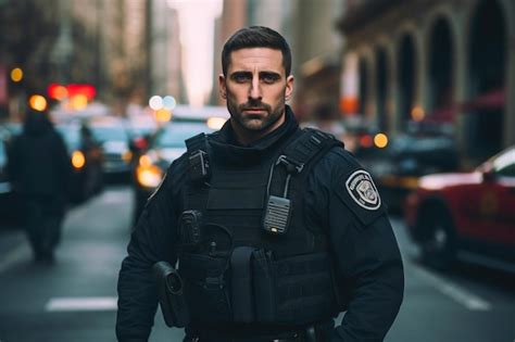 Premium Ai Image Urban Cop Walking The Beat