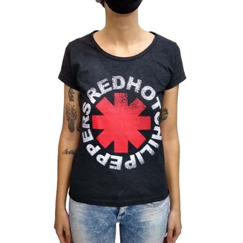 Camiseta Feminina Red Hot Chili Peppers Spray Art Rock Baby Look Back In Black
