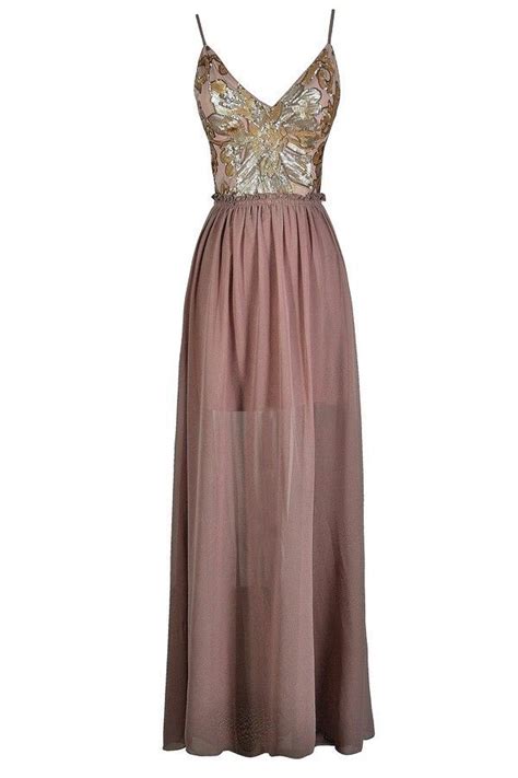 Wow Factor Open Back Sequin Maxi Dress In Dusty Pinkgold Embellished