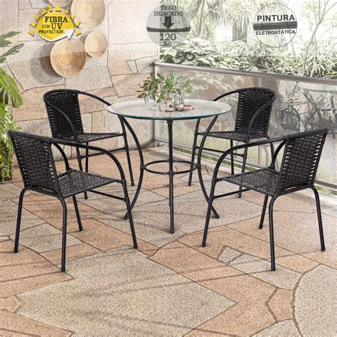 Mesa E Cadeira Varanda - Conjunto de Mesa com tampo 4 Cadeiras Happy Hour Varanda Área Sacada ...