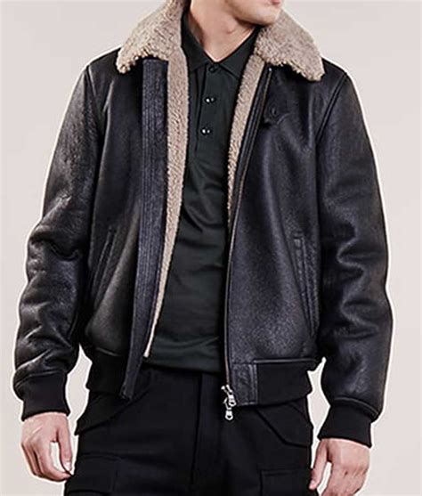 Mens Black Leather Aviator Style Bomber Shearling Jacket - USA Jacket