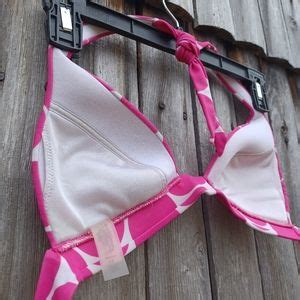 Victoria S Secret Swim Victorias Secret Tie Halter Lined Bikini Top Hot Pink White Polka
