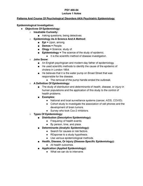 Psy Lecture Notes Lecture Notes Patterns And Course Of