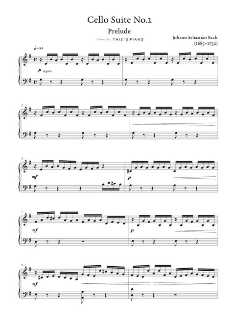 J S Bach Cello Suite No 1 Prelude Piano Arr Sheet By This Is Piano