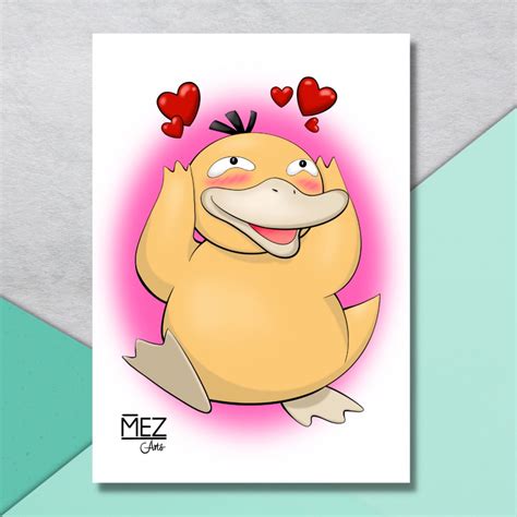 Psyduck In Love Art Print Mez Arts