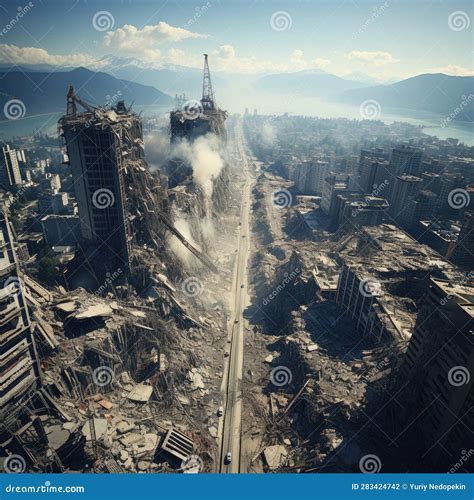 Haunting Aftermath of a Devastating Earthquake Stock Illustration