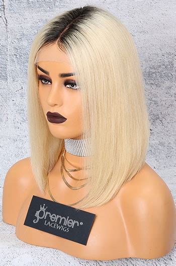 Blonde Hair Dark Roots Bob Cut Lace Front Wig Indian Remy Hair