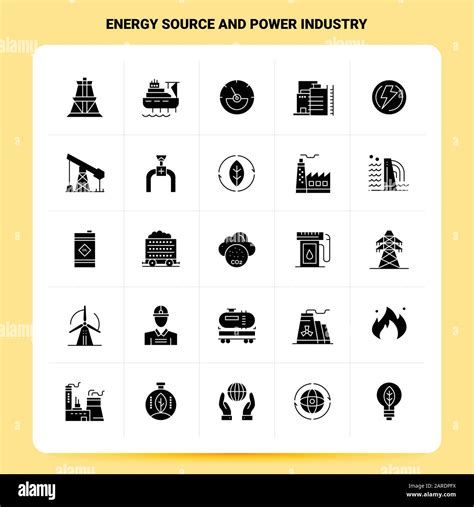 Solid Energy Source And Power Industry Icon Set Vector Glyph Style