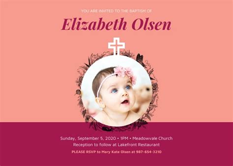 Pink Baptism Invitation Venngage