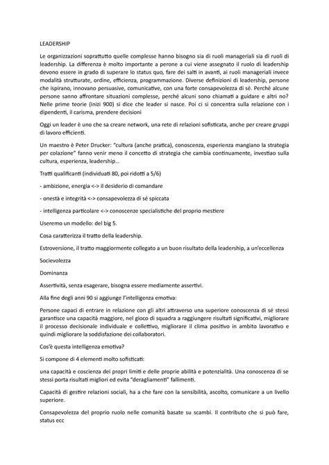 Comportamento Organizzativo Secondo Modulo Leadership Le